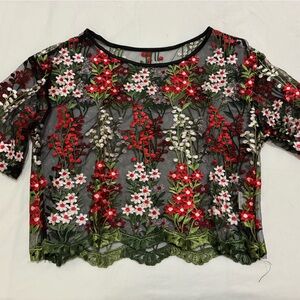 Send me your offer/bundle and save! Elegant Floral Embroidered Sheer Blouse